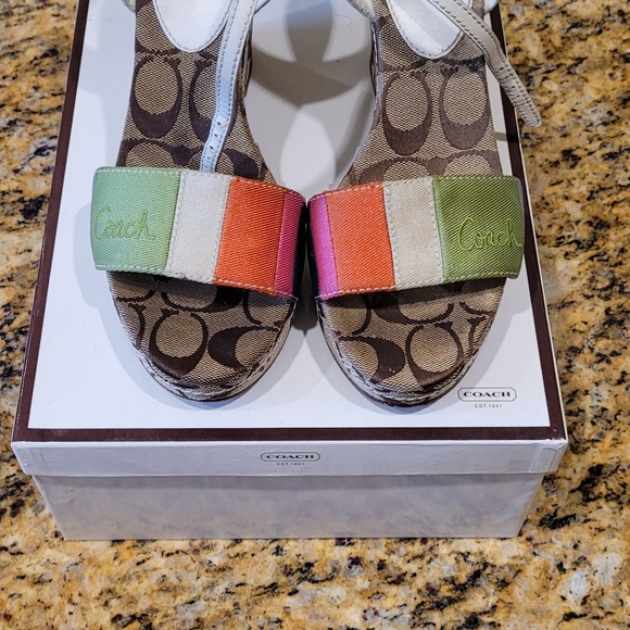 Authentic multi-colored Coach Signature wedge sandals - Picture 5 of 5